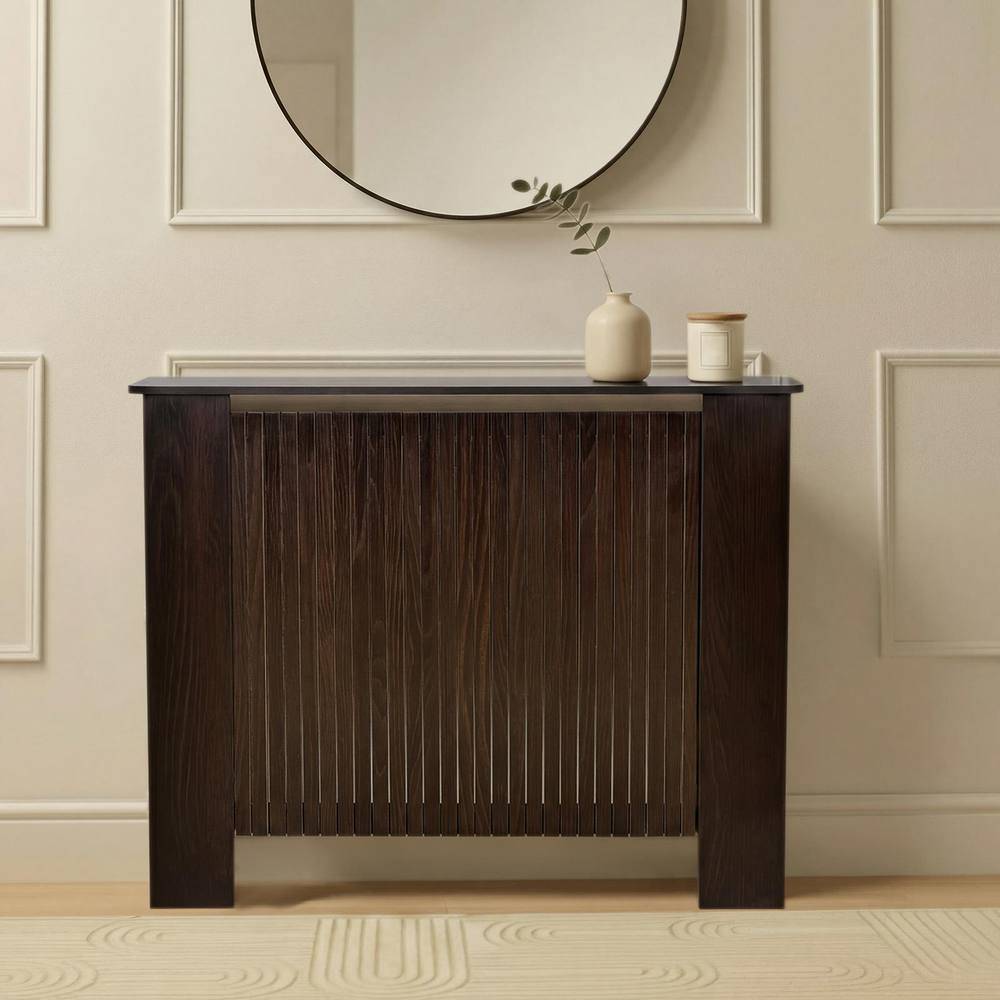 OHS Ribbed Radiator Cover Slatted Engineered Wood - Dark Brown