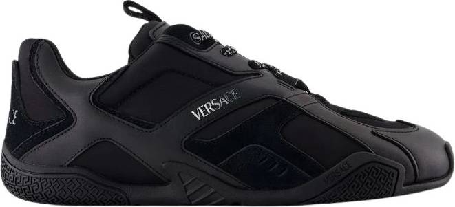Versace Sort Læder Sneakers Rund Tå - Sort