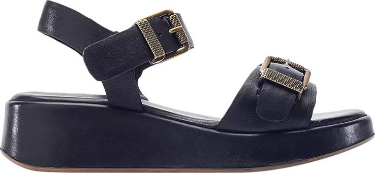 Moda In Pelle Leather Flatform Footbed Sandals - Black
