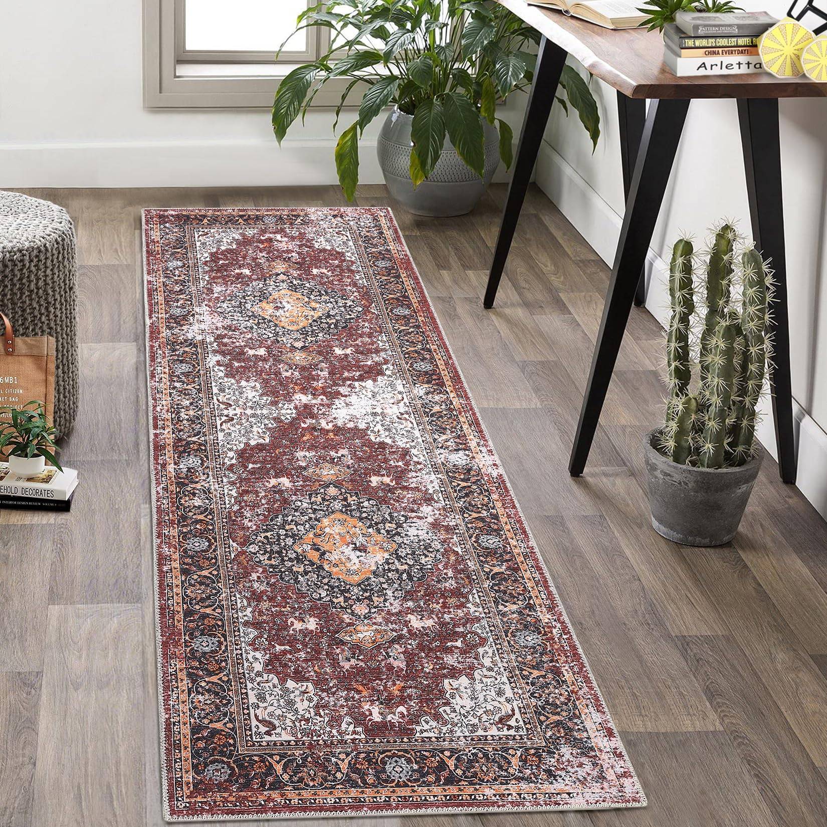 Garvee Washable Runner Rug 2x6 Long Red