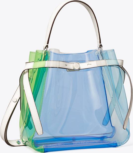 Tory Burch Romy Color-Block Clear Bucket Bag - Pool Blue