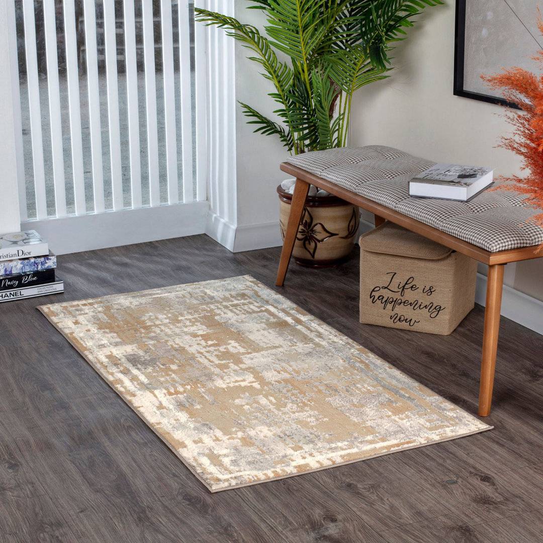 Latitude Run Modern Bordered Stain Rug Beige