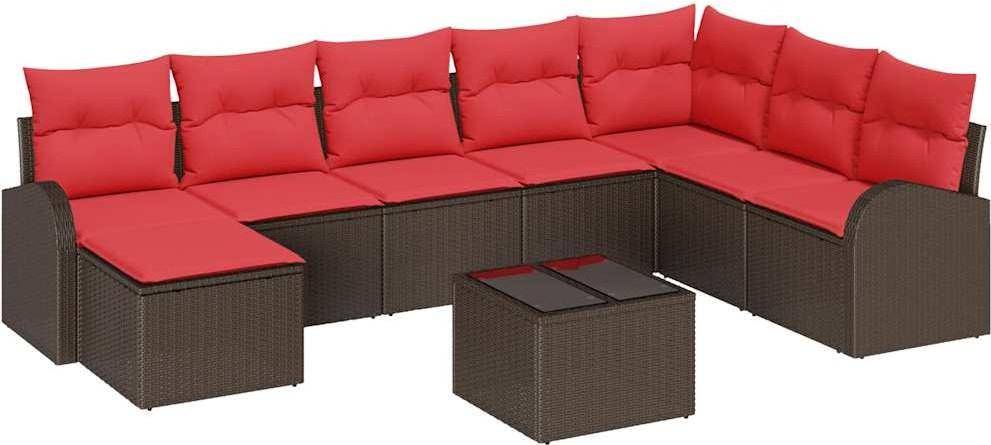 vidaXL Trädgårdsoffset 9 Pcs Brun Poly Rattan Loungeset