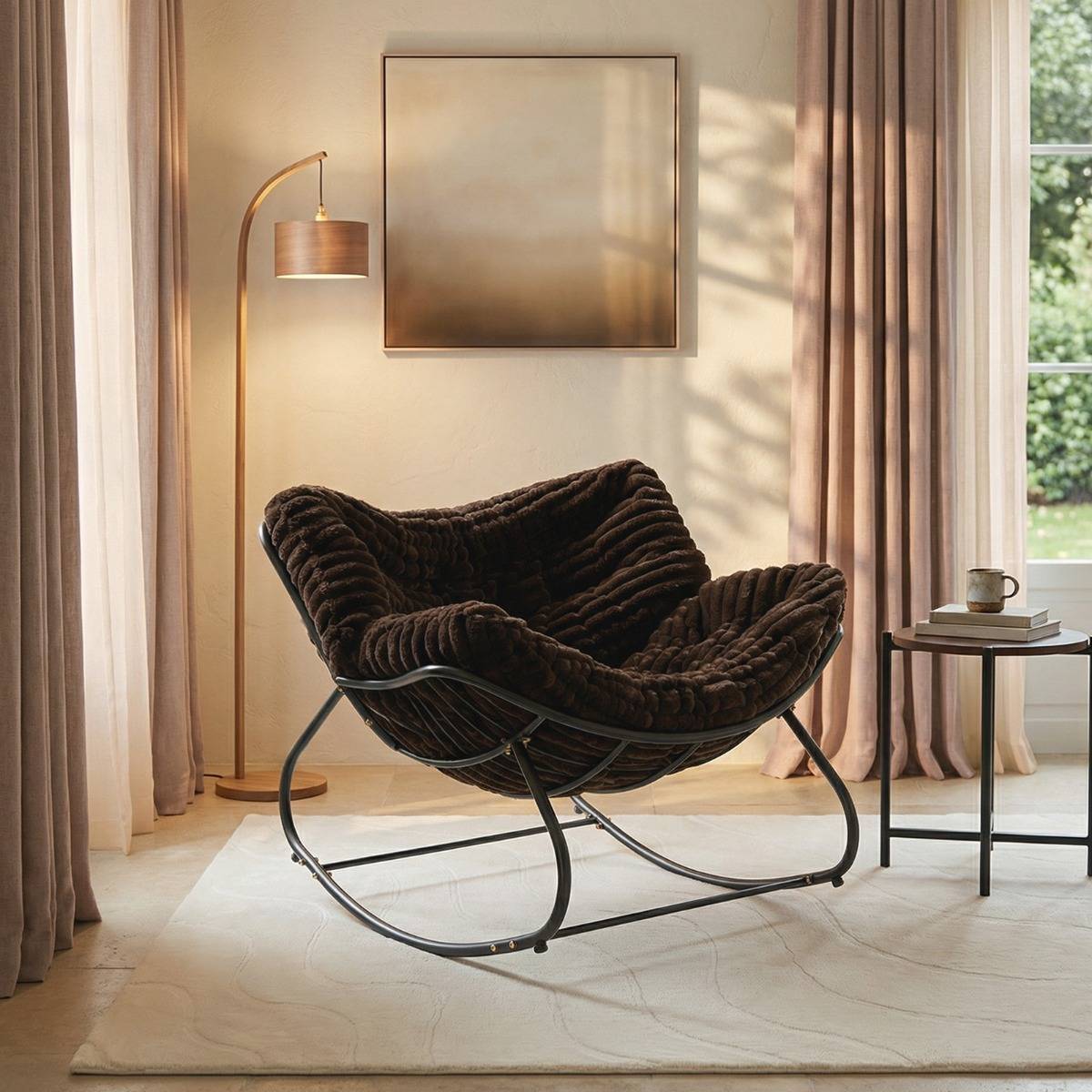 OHS Ribbed Faux Fur Chocolate Brown Rocking Chair