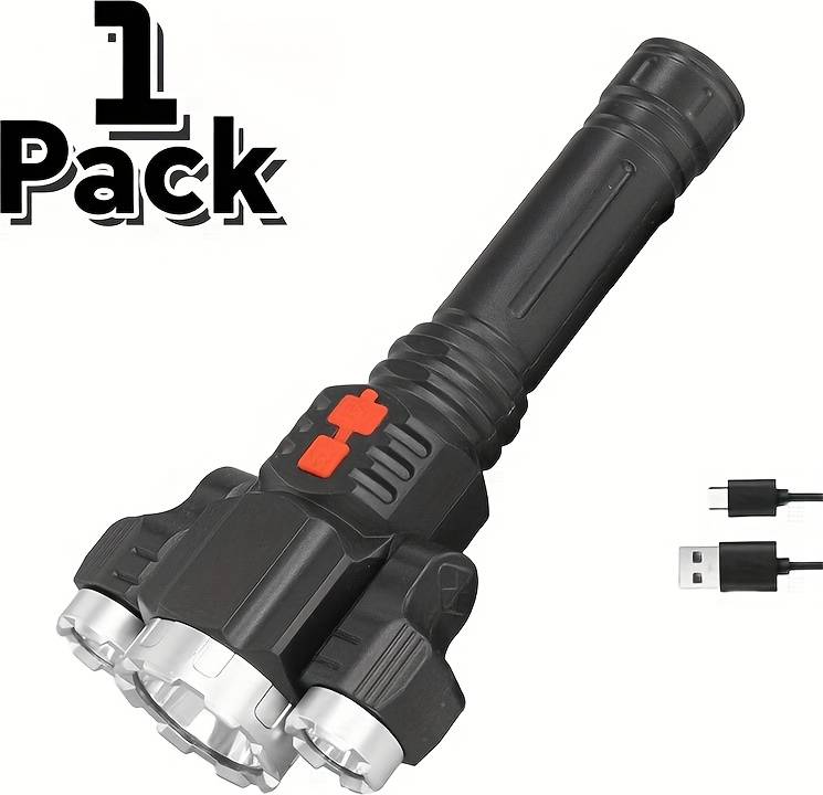 Rechargeable flashlight Temu 3LED Rechargeable Flashlight 1/2pcs