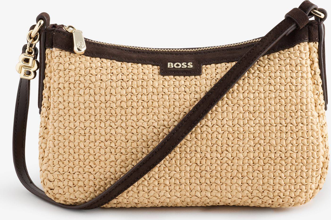 BOSS Numah Sm Hobo Rf Raffia Shoulder Bag Double B Monogram Charm - Beige