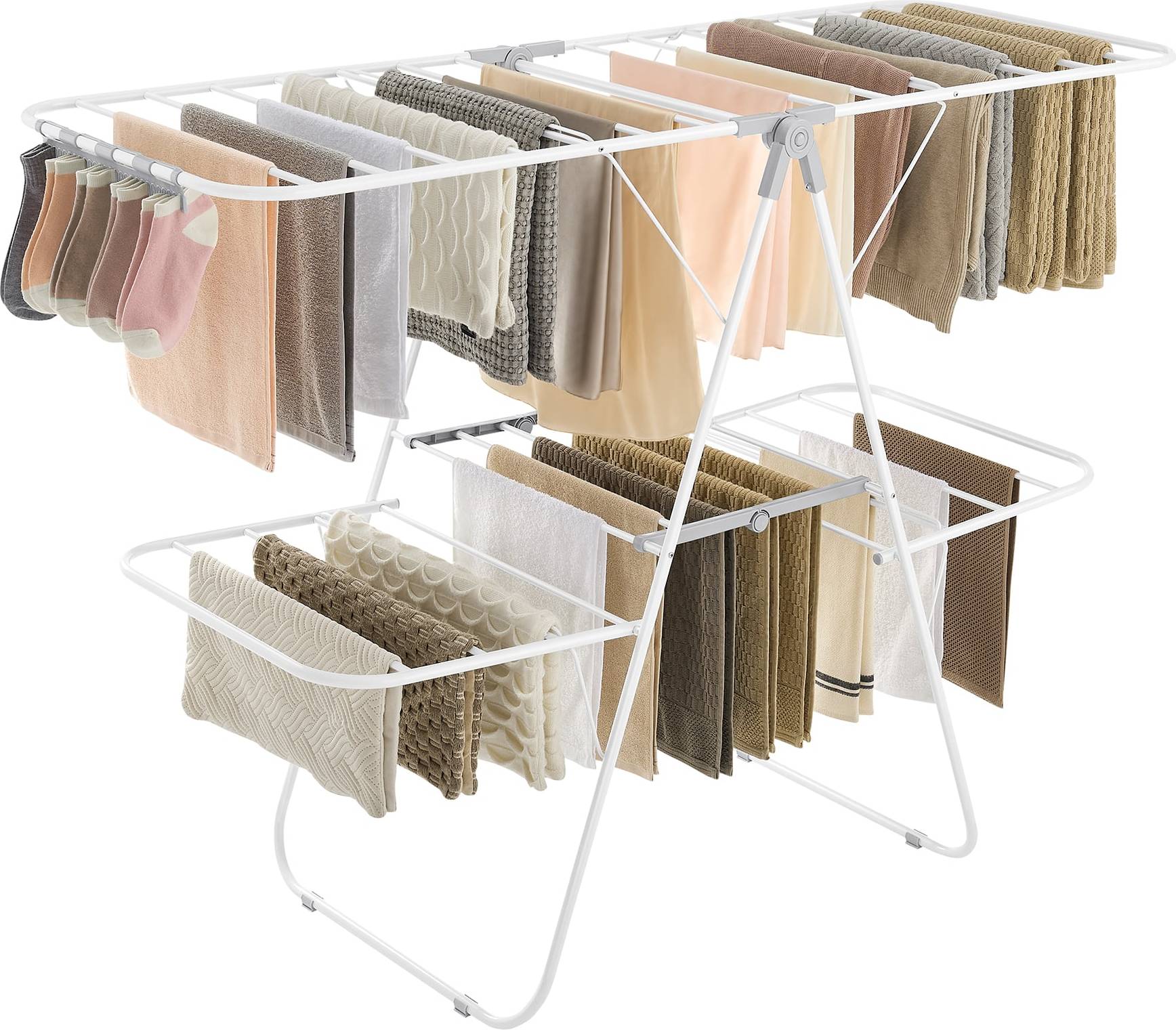 Laundry drying rack foldable Songmics Foldable 2-Level Laundry Drying Rack With Height-Adjustable Wings - White/Gray