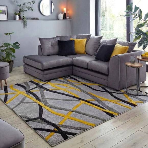 Dunelm Abstract Wave Square Rug Yellow