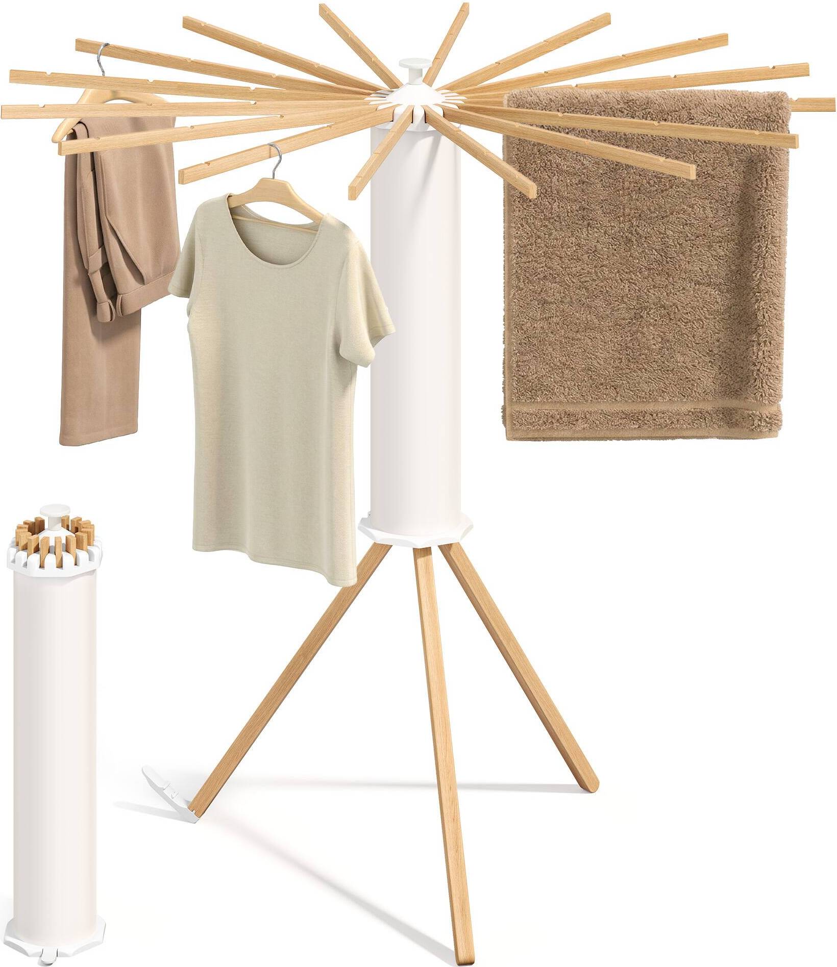 Laundry drying rack foldable Songmics Foldable Rotary Tripod Laundry Drying Rack - Natural Color
