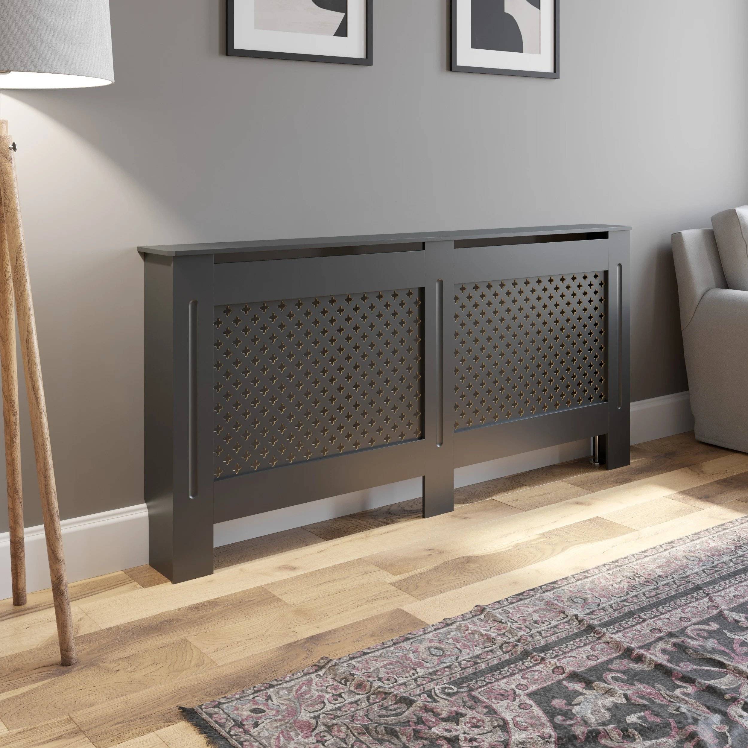 Dark Grey Radiator Cover Extra Large Cross Pattern Style 1720mm