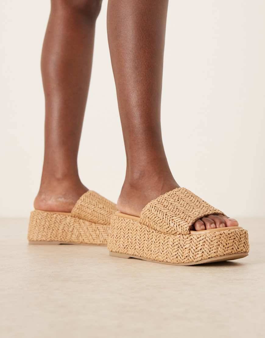 ASOS DESIGN Teagan Flatform Footbed Wedges Natural Raffia Neutral