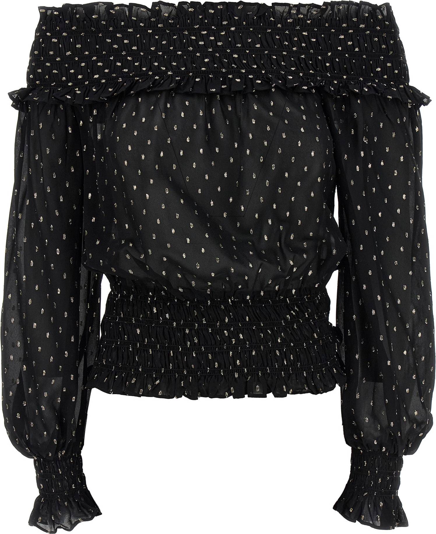 Off-Shoulder Chiffon Top With Ruffles - Musta