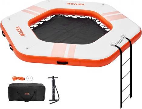 Kids outdoor trampoline VEVOR Inflatable Floating Dock Platform with Trampoline Mesh Pool