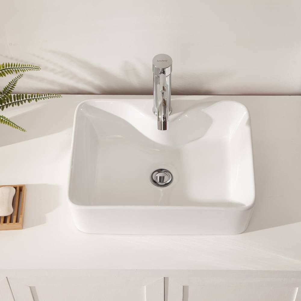 White Ceramic Rectangular Vessel Bathroom Sink 19 Inch x 15 Inch