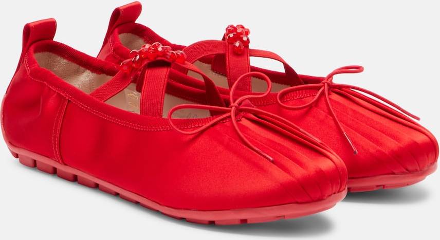 Simone Rocha Grip Embellished Satin Ballet Flats - Red