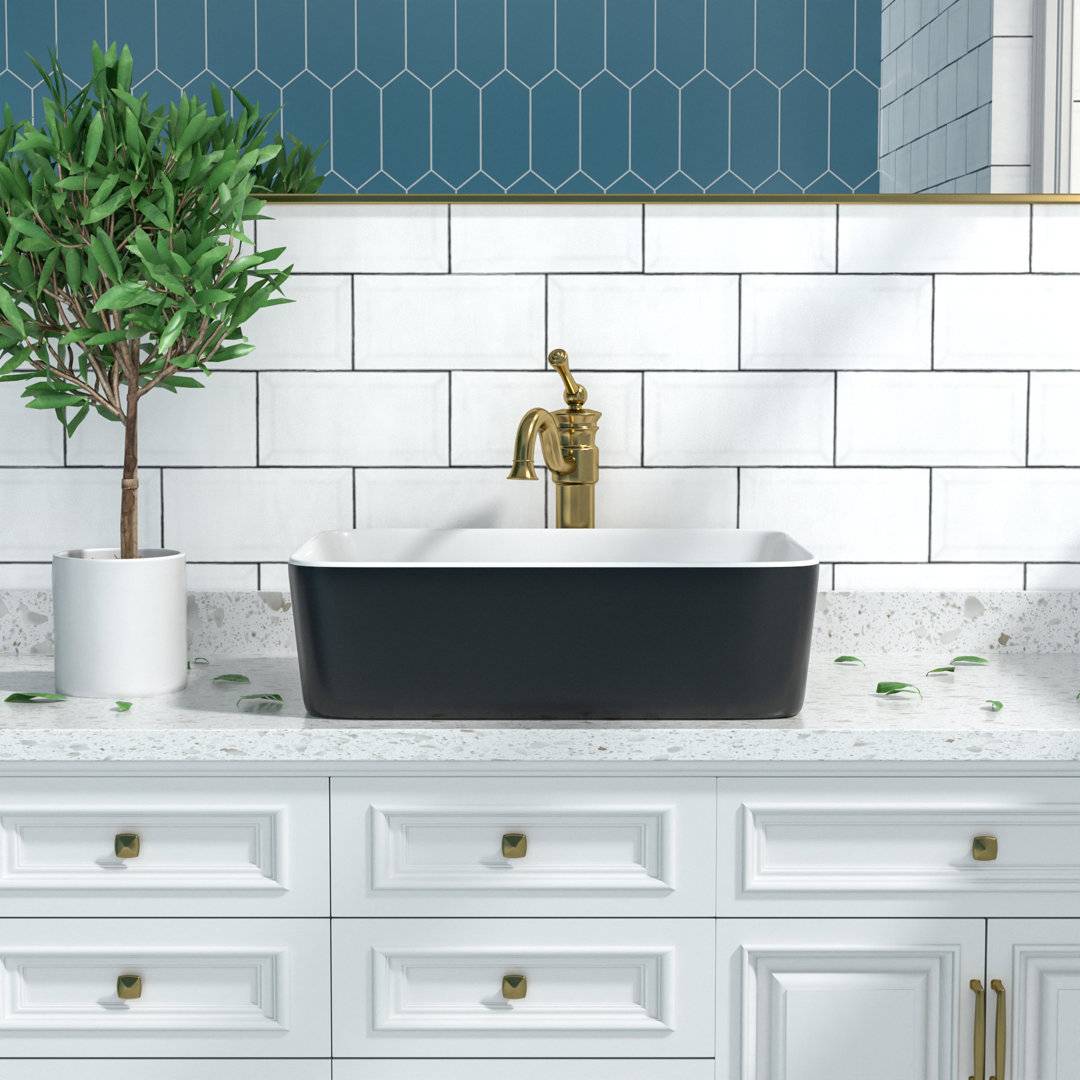 Ceramic Rectangular Countertop Basin Bathroom Sink