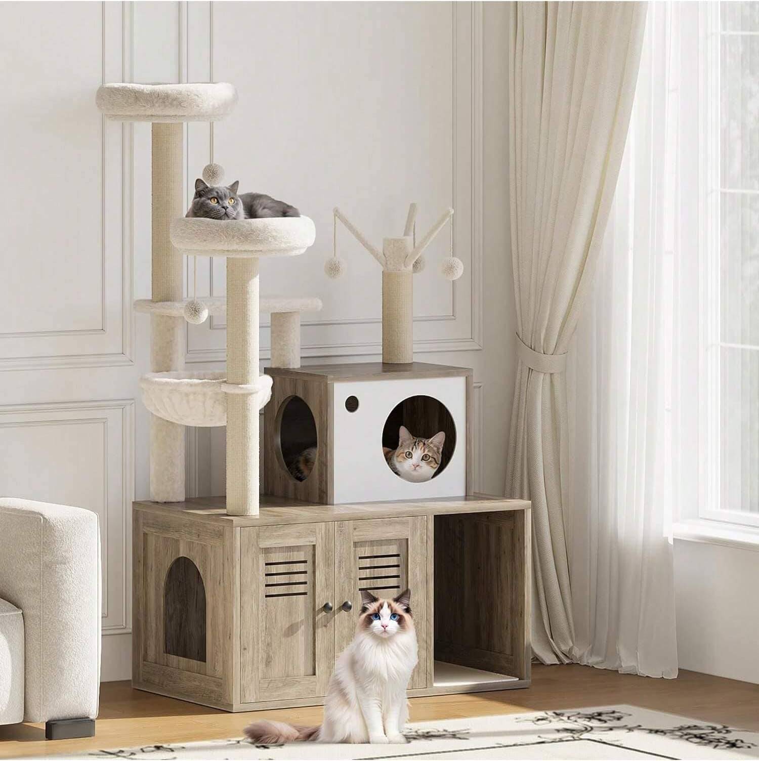 Litter box cat tree IDEALHOUSE Large Cat Tree With Litter Box 3 In 1