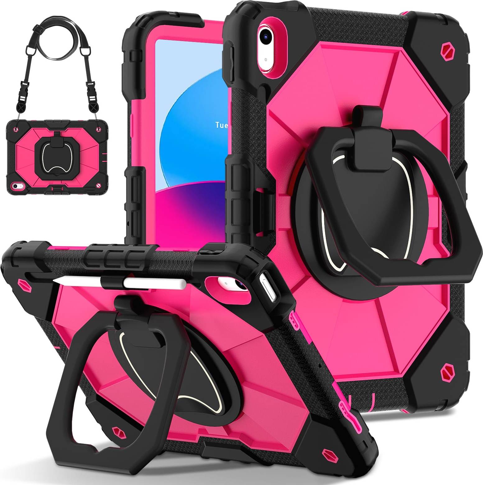 Dteck 3-Layer Rugged Kickstand Handle Grip Cover Strap