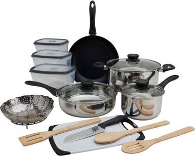 Basic Essentials 19-Piece Stainless Steel Prep Store Cookware Set