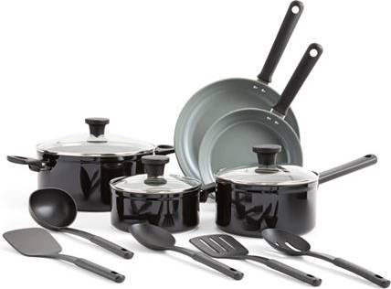 Cooks Ceramic 13-Pc Black Cookware Set