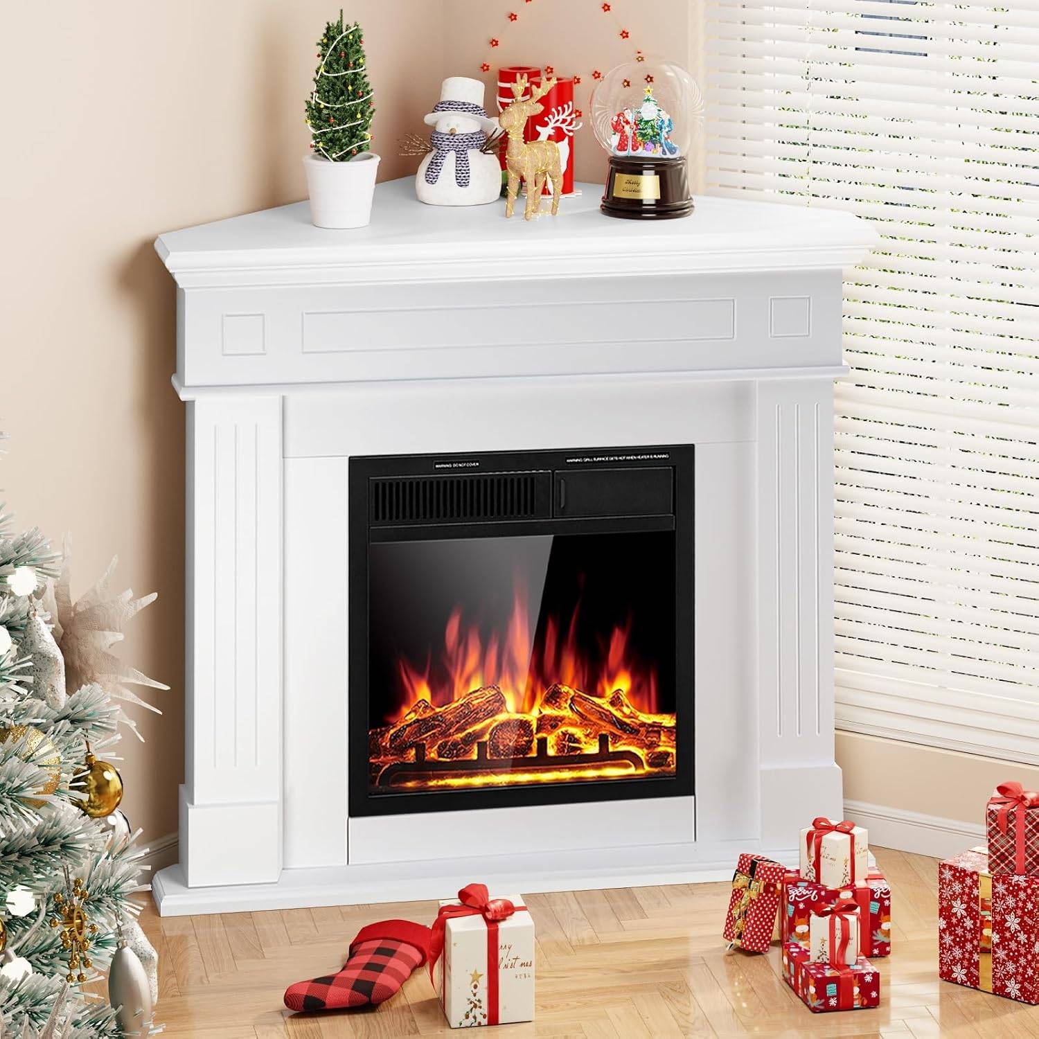 Corner fireplace R.W.FLAME Triangular Corner Electric Fireplace with Remote