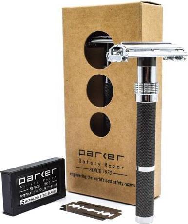 Double edge safety razor 96R Graphite Gray Long Handle Butterfly Open Double Edge Safety Razor