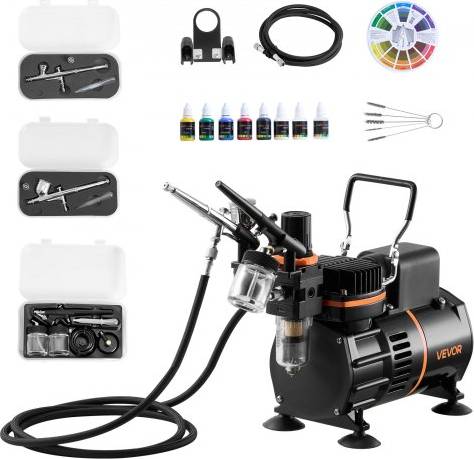 Airbrush kit VEVOR Airbrush Kit With Compressor 3 Tips 2 Fan