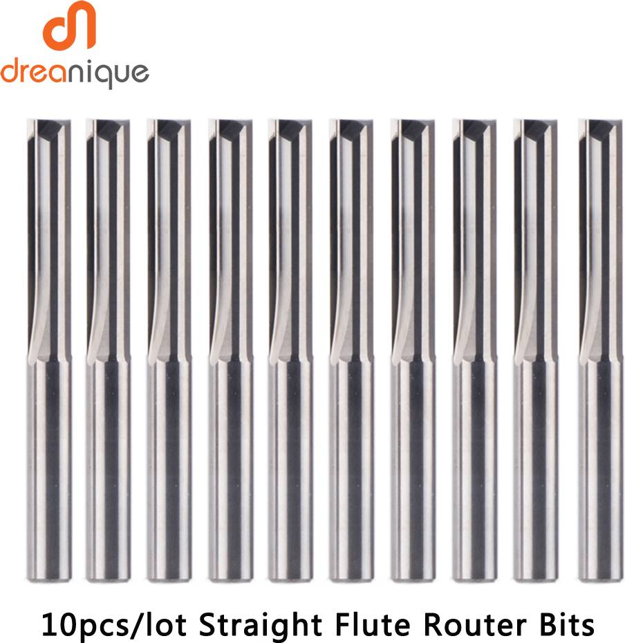 Router bit set Dreanique 10-Piece Carbide Straight-Flute Router Bit Set