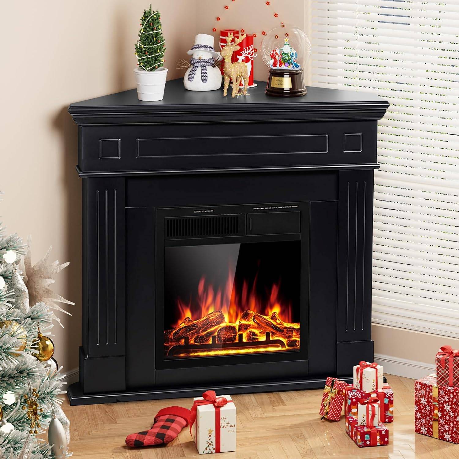 Corner fireplace R.W.FLAME Triangular Corner Electric Fireplace with Remote