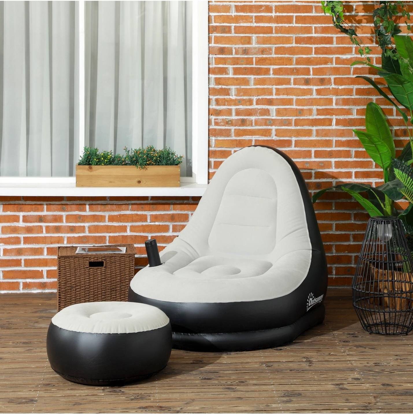 OutSunny Inflatable Gaming Chair Footstool Grey