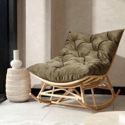 Natural Rattan Papasan Rocker Chair Olive Brown