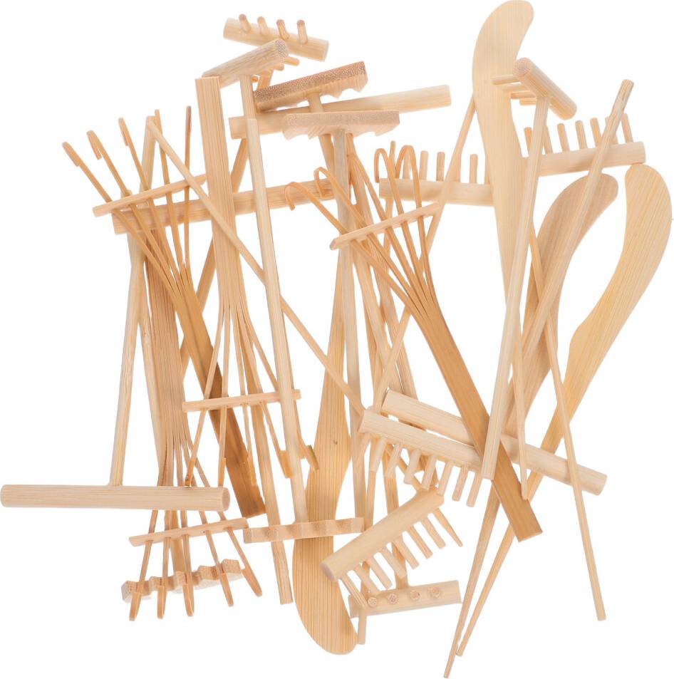 Happyyami Compact Khaki Bamboo Zen Garden Rake Kit