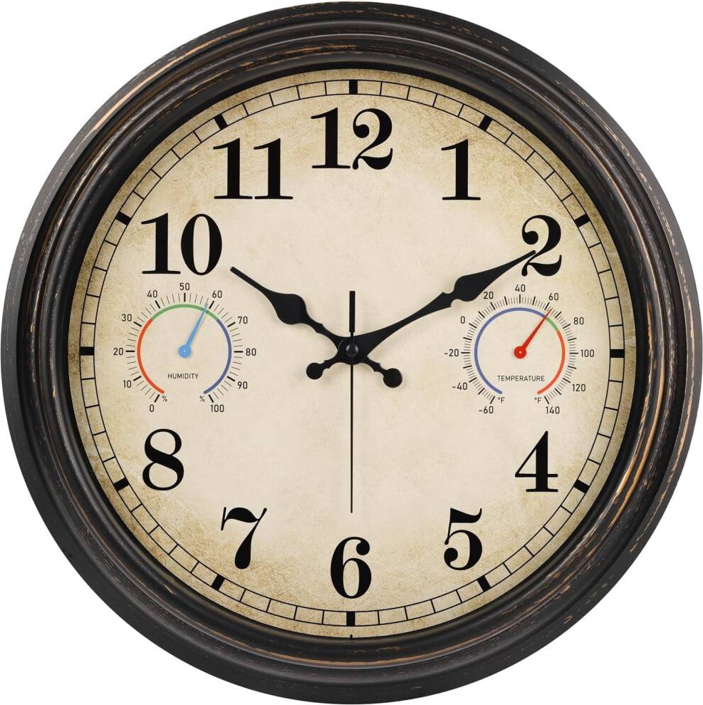 Outdoor clock and thermometer 16 Inch Retro Bronze Outdoor Clock