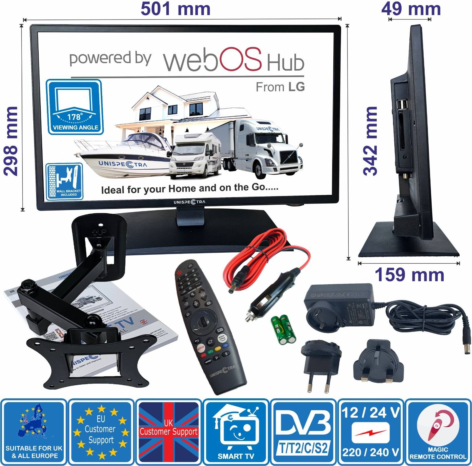 12v tv apparater Unispectra 22 Inch 12V Smart TV WebOS Magic Remote