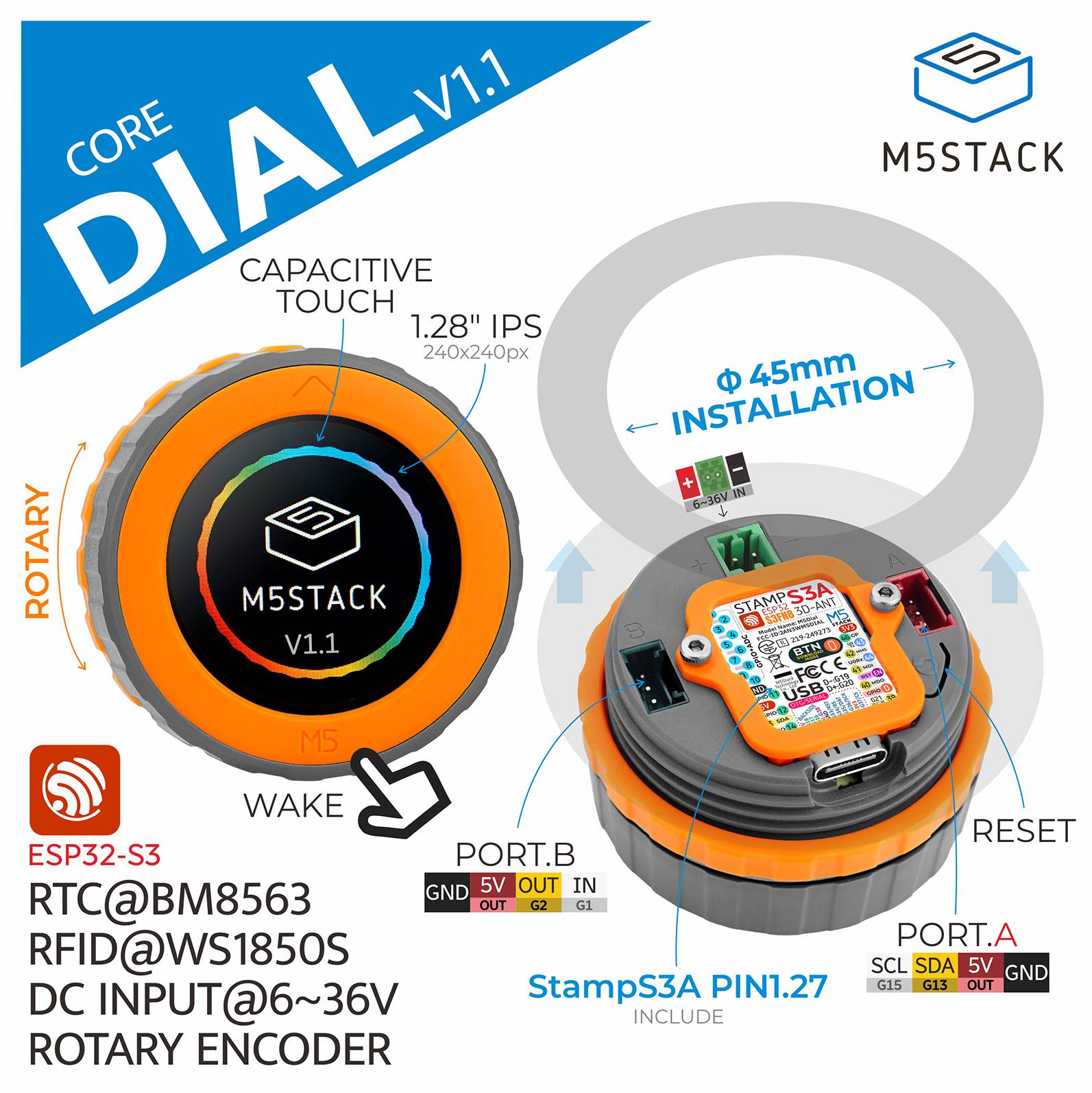 M5stack M5Stack M5Dial Programmable Controller 1.28-inch Round Touchscreen