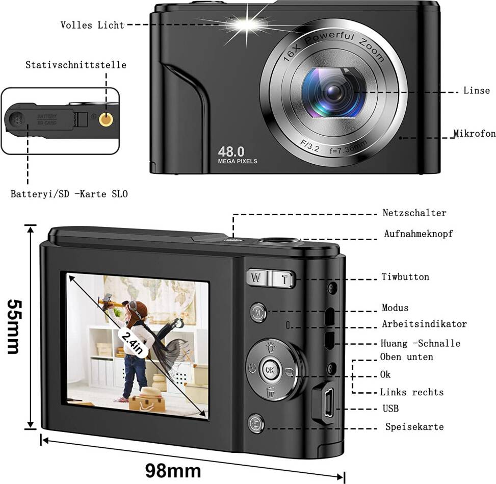 Compact Camera 48Mp High-Definition Video Recorder
