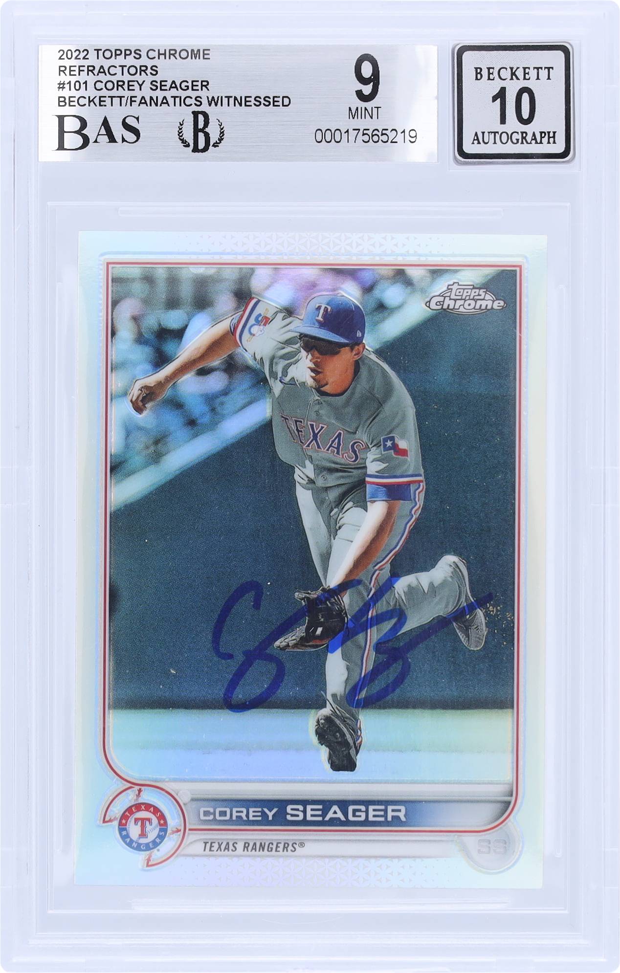 Topps chrome 2022 Topps Corey Seager Texas Rangers Autographed Chrome Refractor Card