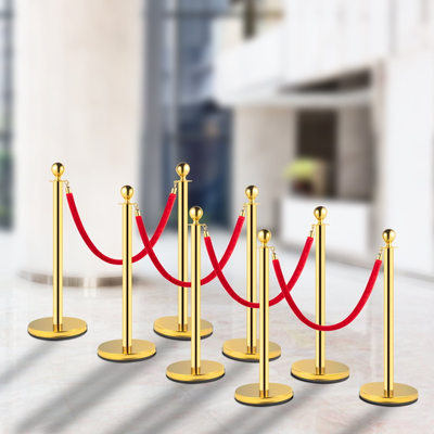 Stanchion VEVOR Crowd Control Stanchion Set 8 Pieces Red Velvet Rope-Gold