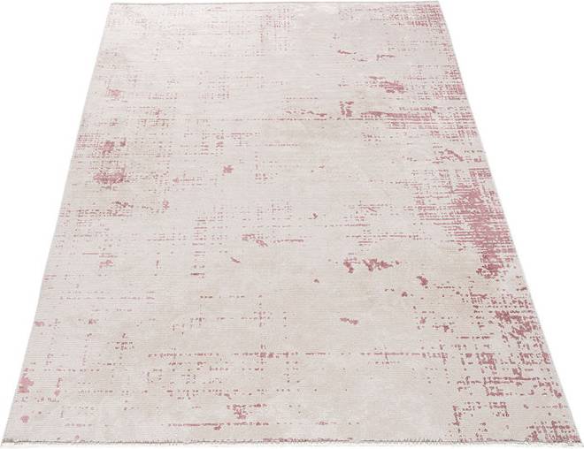 Ebern Designs Cream Abstract Area Rug Hand Loom Using Cotton Polyester Acrylic Viscose Pink