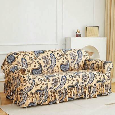 Shein Printed Ruffled Elastic Loose Sofa Cover Multicolor