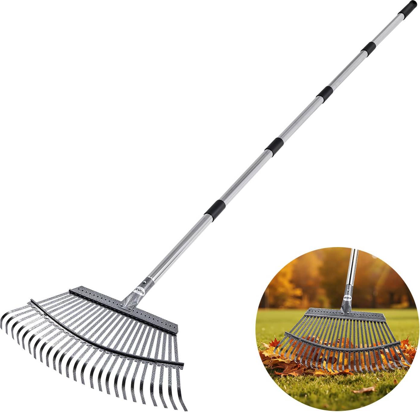 Garden rake VEVOR Leaf Rake 25 Metal Tines Adjustable Garden Rake