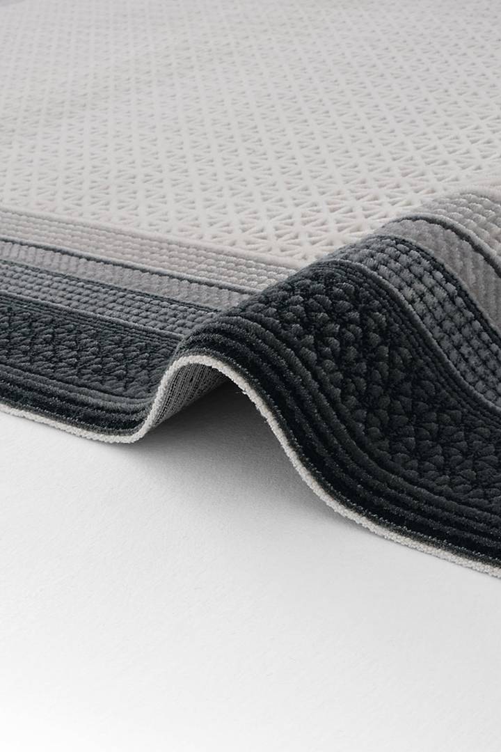 Ebern Designs Geometric Bordered Living Room Rug Grey cm