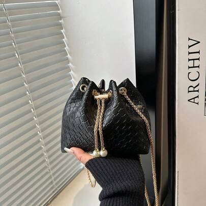Shein Mini Woven Bucket Drawstring Closure Shoulder Bag