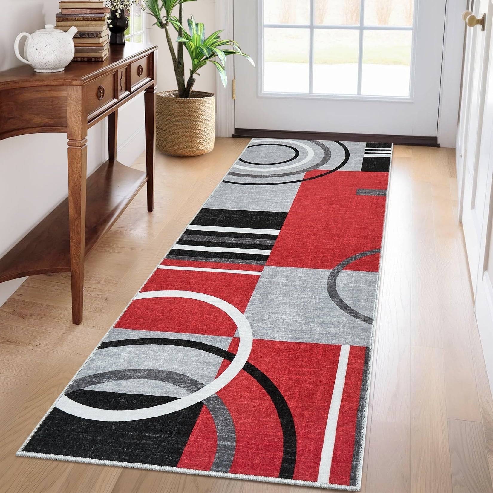 Gaomon 2x6 Modern Geometric Runner Rug Abstract Red