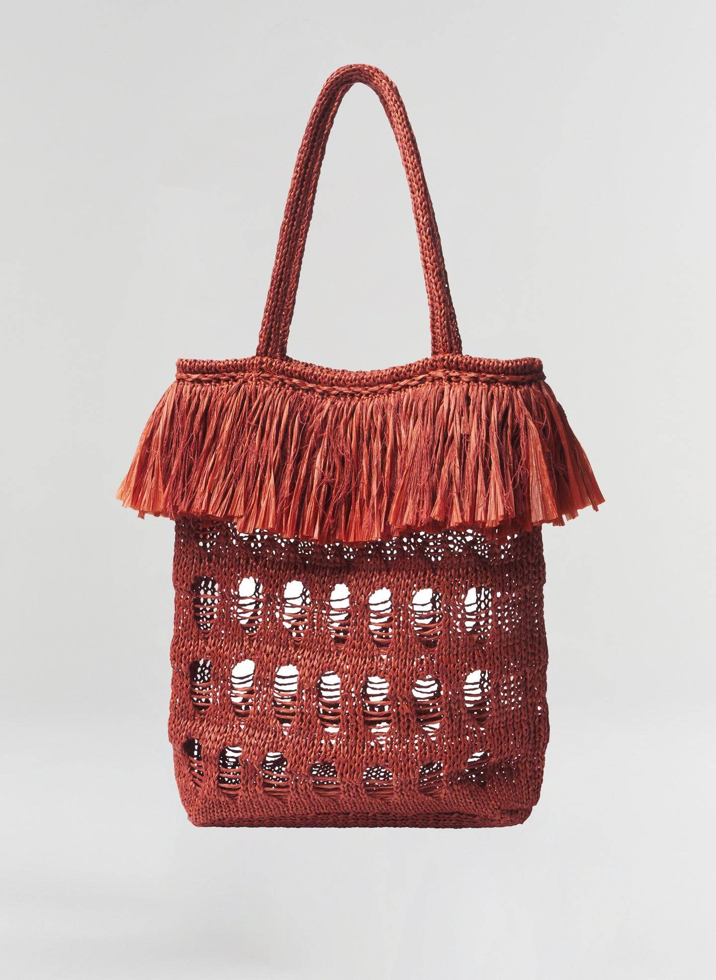 Raffia tote bag Elise Fringe Raffia Tote