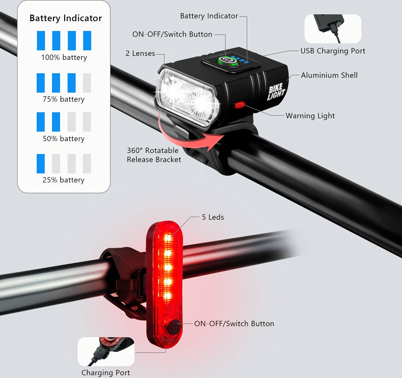 Bike lights set Temu Set Of Front Rear Bicycle Lights
