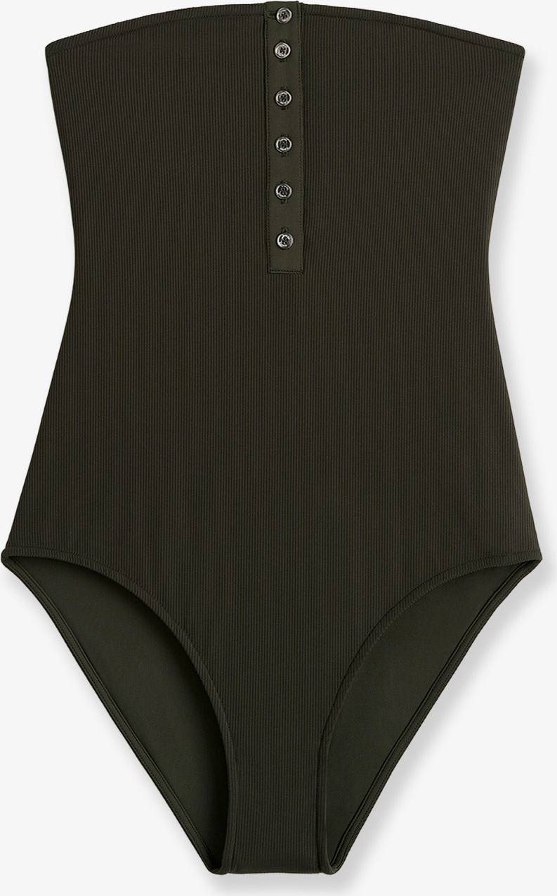 One-Piece Swimsuit Ribbed Pattern - Dark Green