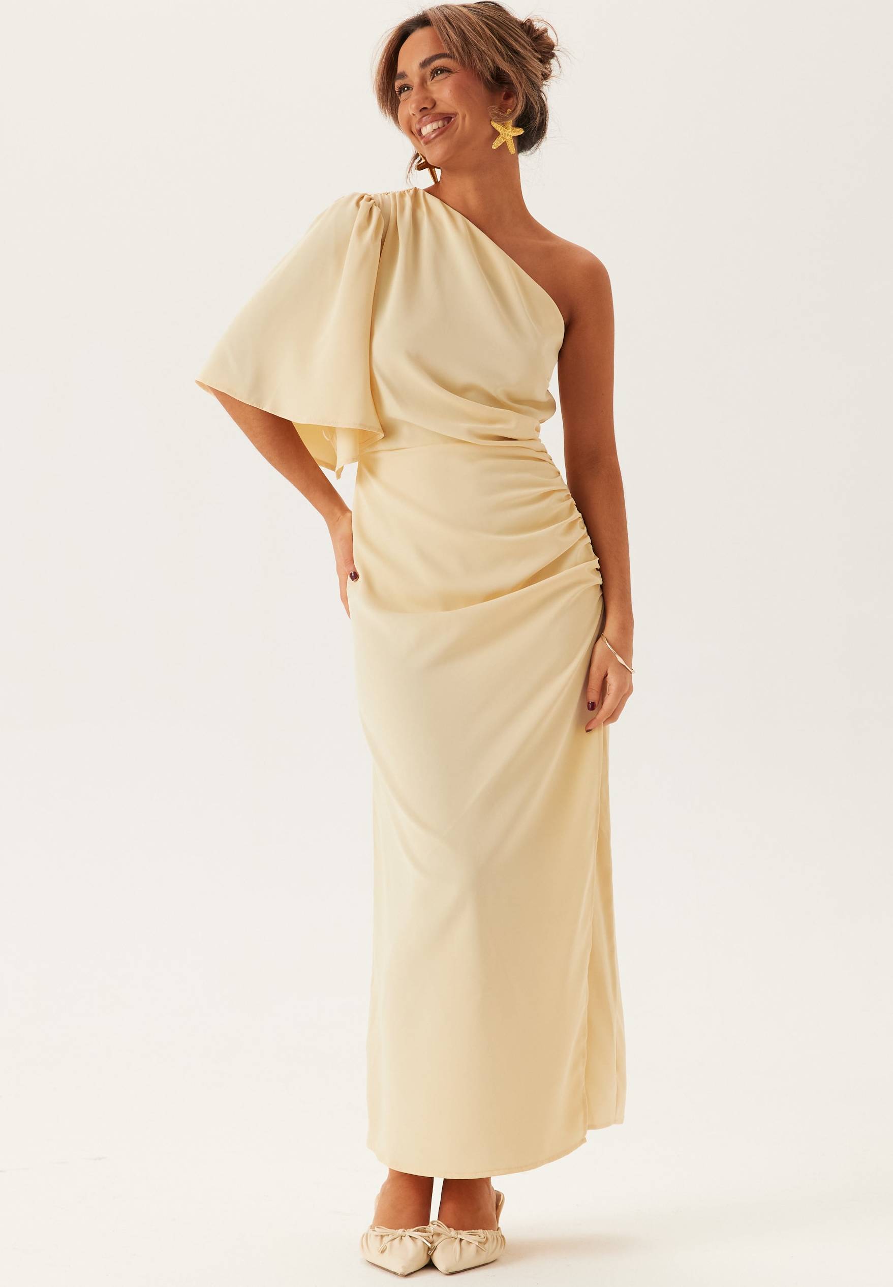 One Shoulder Midi Dress - Ruched