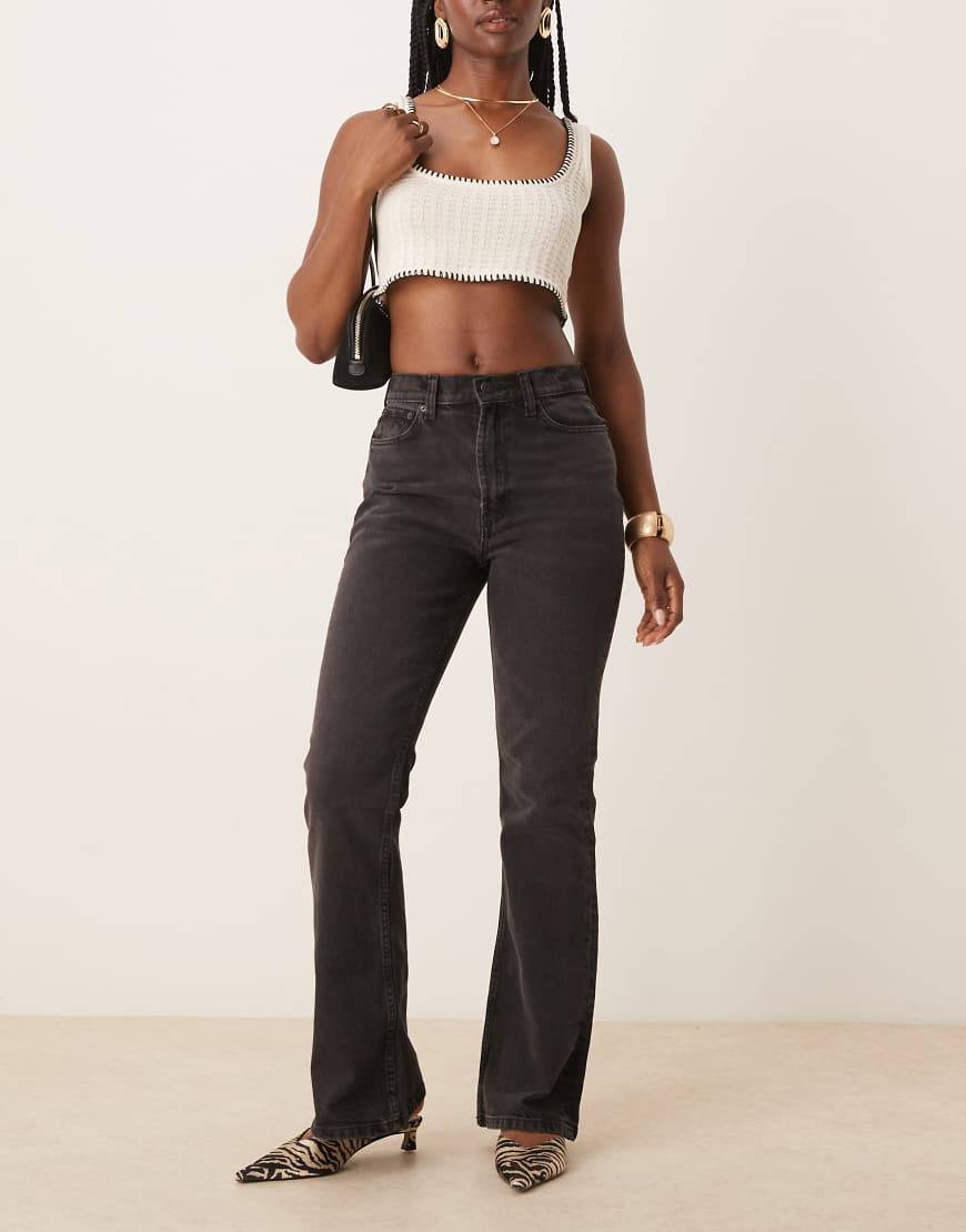 Mid Rise Flare Jeans - Washed Black