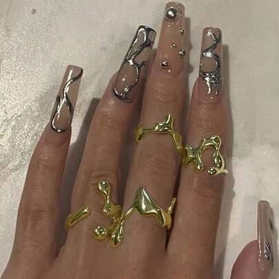 Shein Creative Water Drop Design Stackable Geometric Rings Set